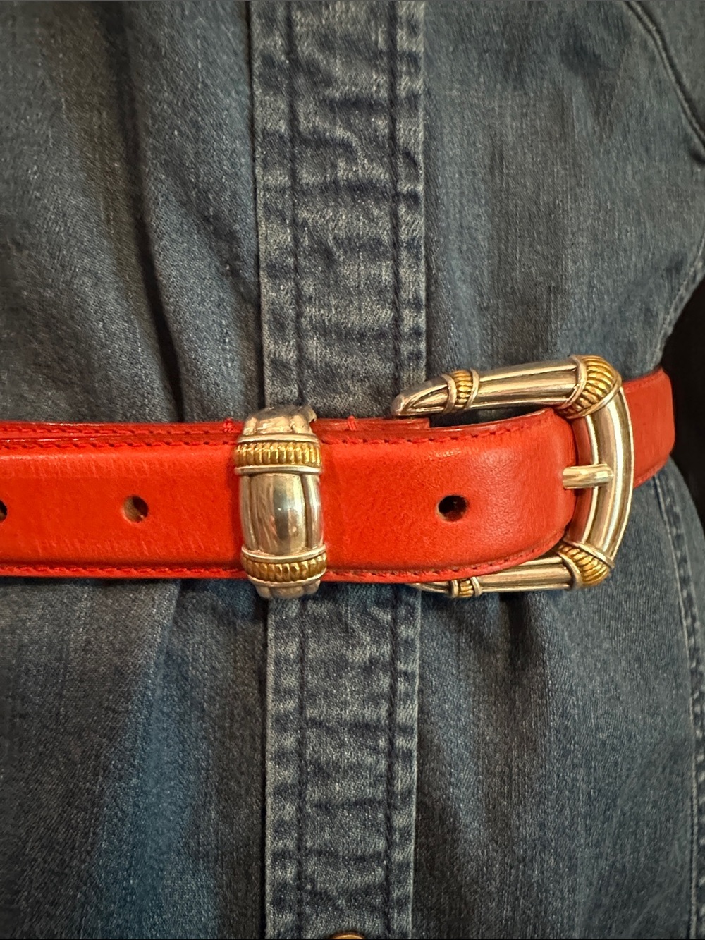 Fossil red Leather gold silver Buckle Women’s M belt - Picture 3 of 13